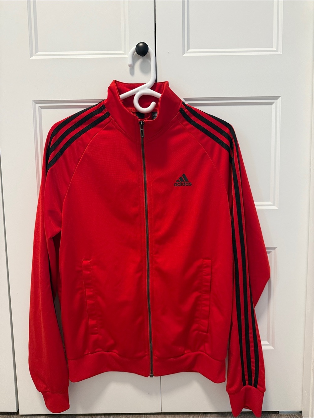 adidas Red Track Jacket with Black Three-Stripes